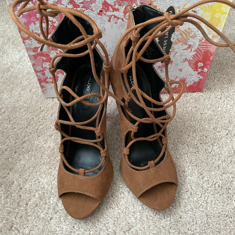 Chestnut brown lace up heels